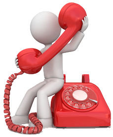 Illustration d'un personnage assis sur un grand téléphone rouge, tenant le combiné pour répondre à un appel.